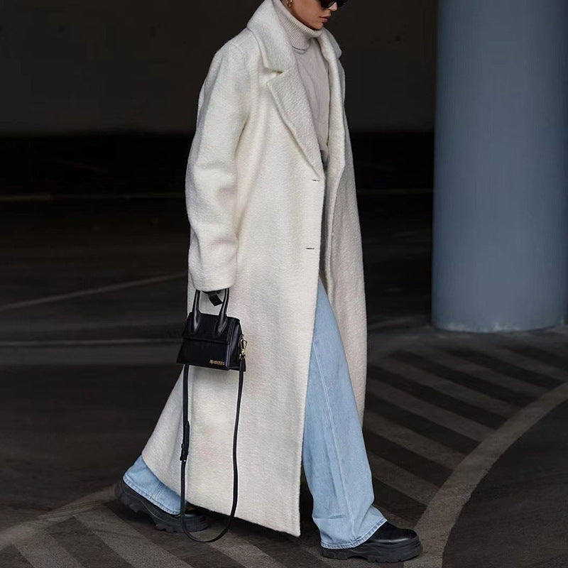 Unisex long plush coat winter outerwear elegant longline silhouette velvety soft fabric
