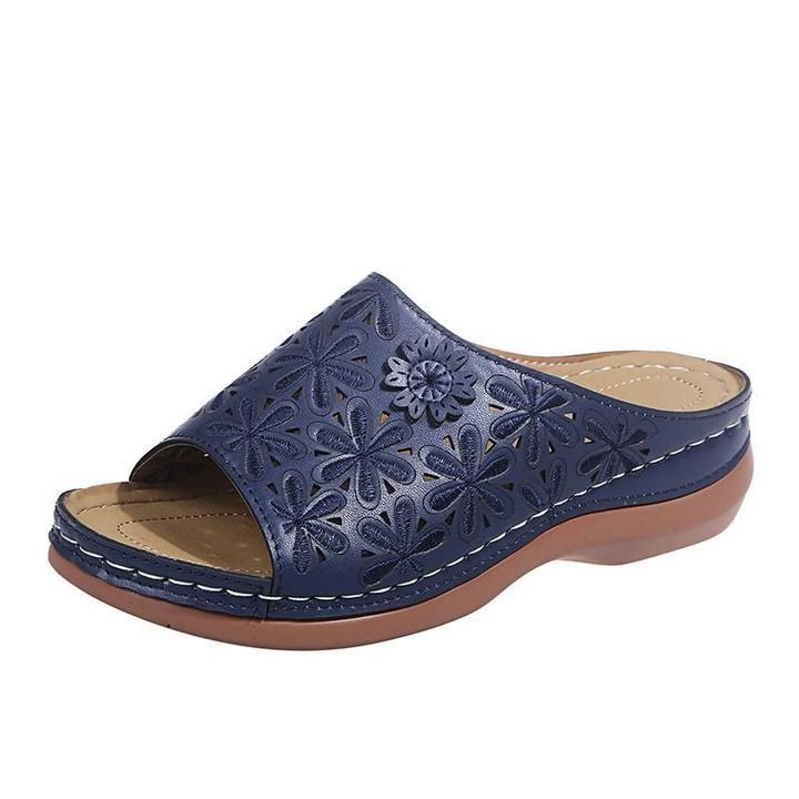 Vanilla women's comfort flat sandals in neutral tones with cushioned comfort support and vintage retro detailing