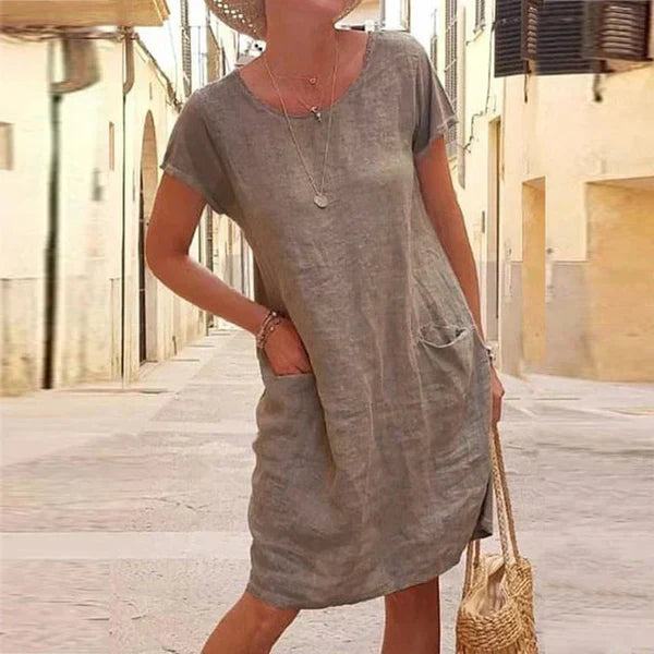 Women's flowy draped dress with tummy control ruching, elegant silhouette-flattering coverage