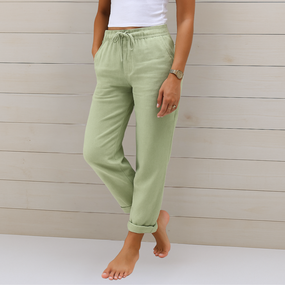 Lori™ breathable wide-leg pants with elastic waist in neutral tone, lightweight everyday fit