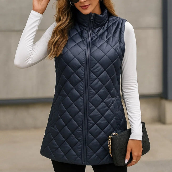 Léa unisex lightweight quilted vest neutral tone diamond pattern padded layer for cool weather