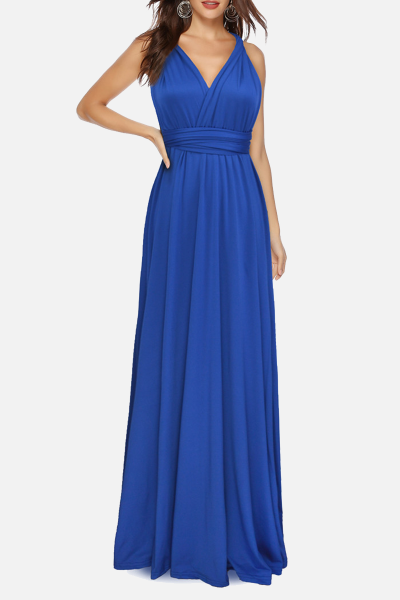 Women's elegant floor-length halterneck A-line party dress in classic color with daring high slit