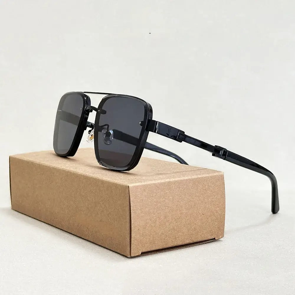Bold square aviator sunglasses with gold accents and gradient lenses, UV400 protection, sleek modern style