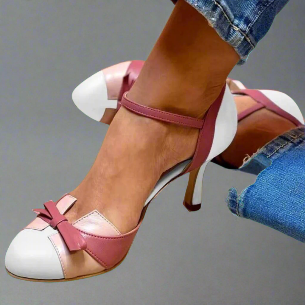 Women's closed-toe comfort heeled sandals in neutral tone, supportive sole, refined elegant style