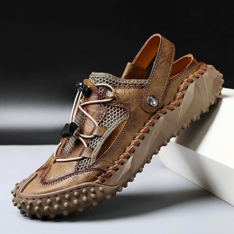 Draven vegan leather hybrid sandals with minimalist toe cap and elastic toggle lace closure