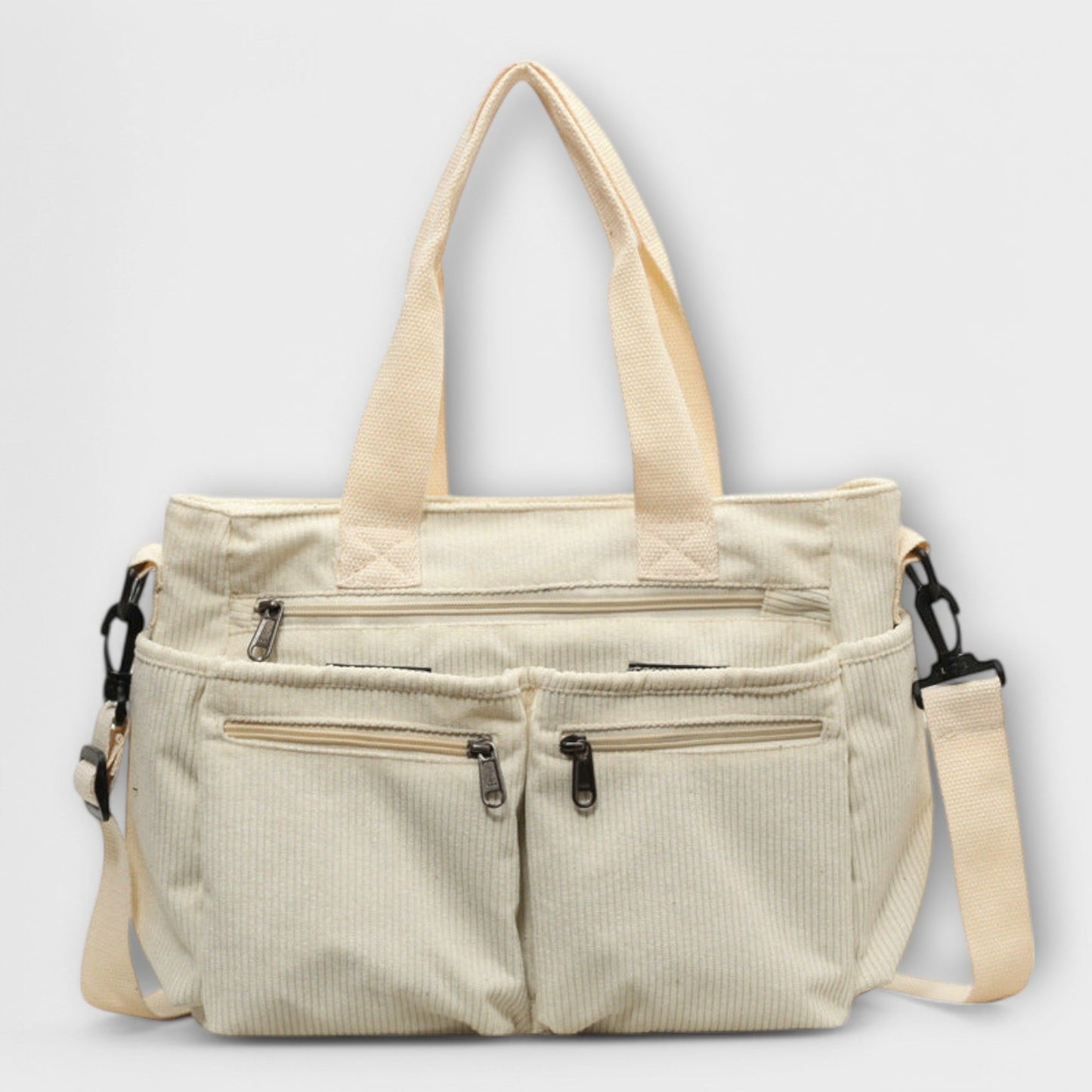 Alvhild structured tote bag in neutral tone with multiple pockets for smart everyday organization