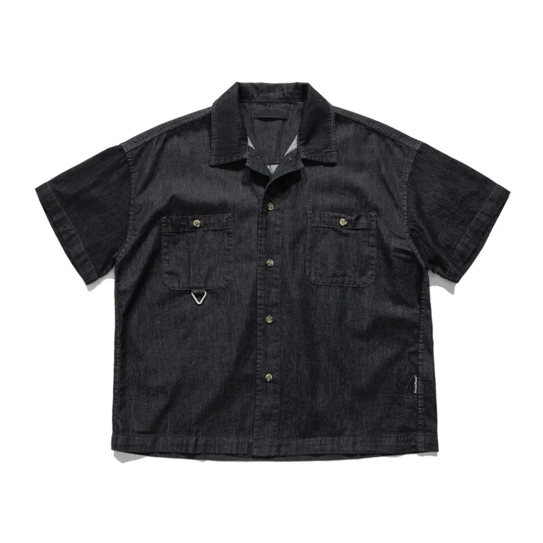Wavlynn relaxed fit denim shirt dual chest pockets patchwork button front short sleeve