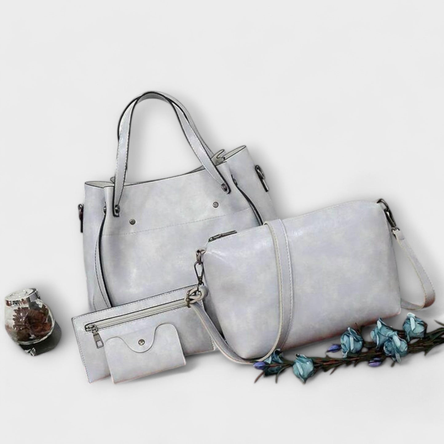 Olivia 4-piece vintage bag set including tote, shoulder bag, clutch and wallet in classic style