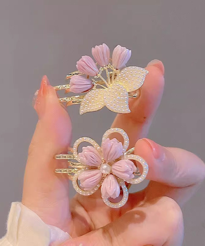 Ensemble de deux épingles à cheveux en alliage violet, motif lotus et perles florales, 2025 - Wavlynn