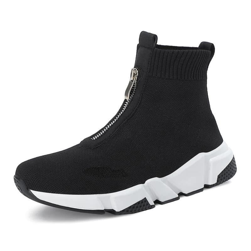 Women's black sock boots slim stretchy silhouette leg-lengthening casual chic leisure style