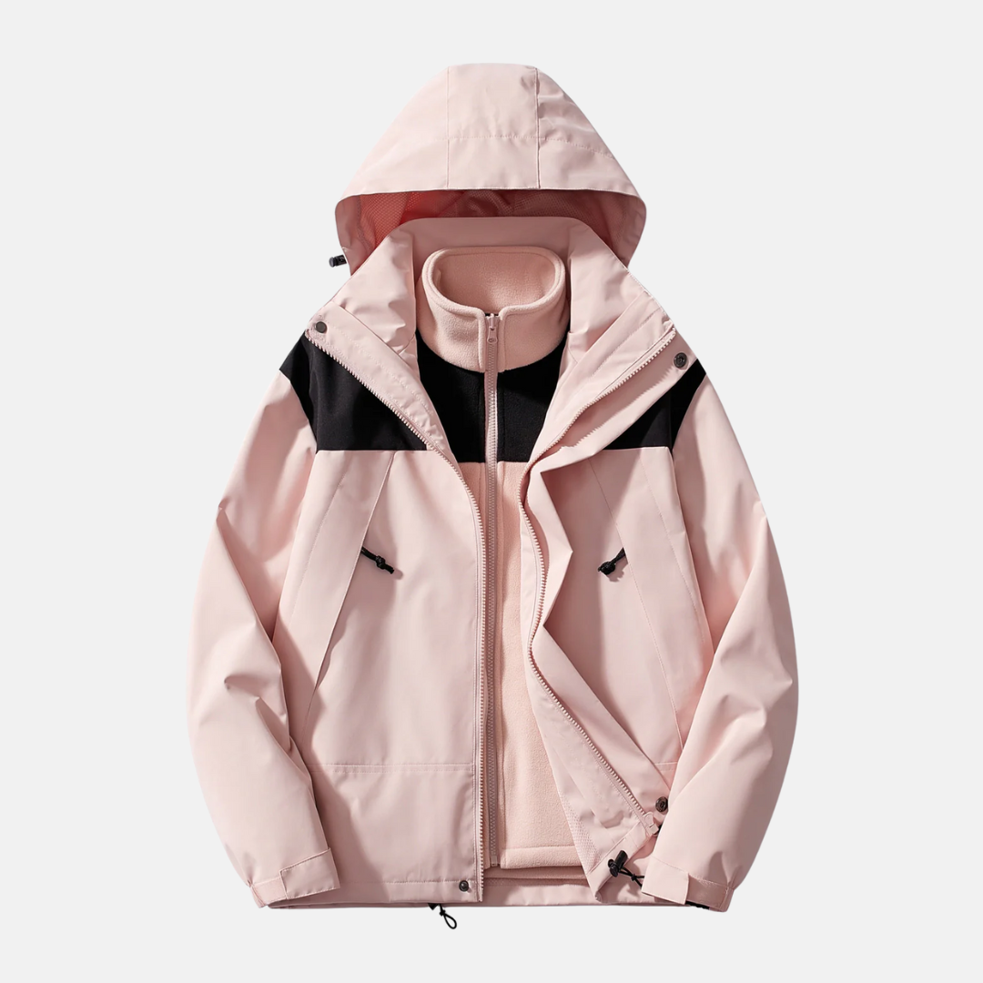 Men's three-in-one jacket water-resistant shell detachable fleece liner windproof hood all-weather outerwear