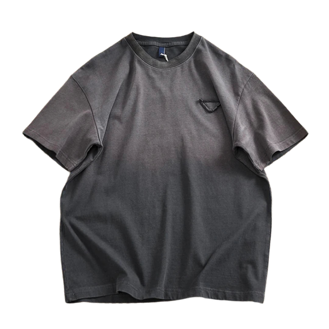Loose-fit bleach gradient crew neck cotton tee with subtle chest detail, garment dyed