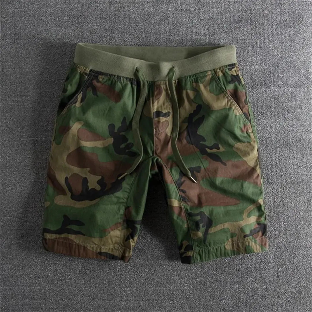 Men's camouflage tactical shorts military-inspired style elastic drawstring waistband athletic fit