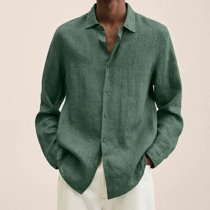 Men's lightweight linen shirt classic fit long sleeves button closure breathable summer style