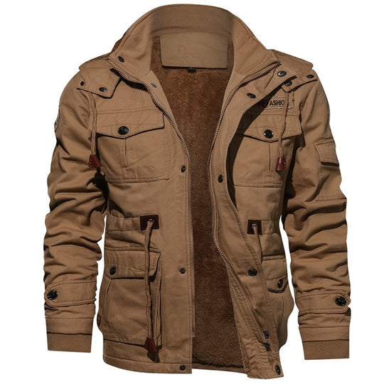 Men's olive military elegant coat with structured silhouette and classic double-breasted design