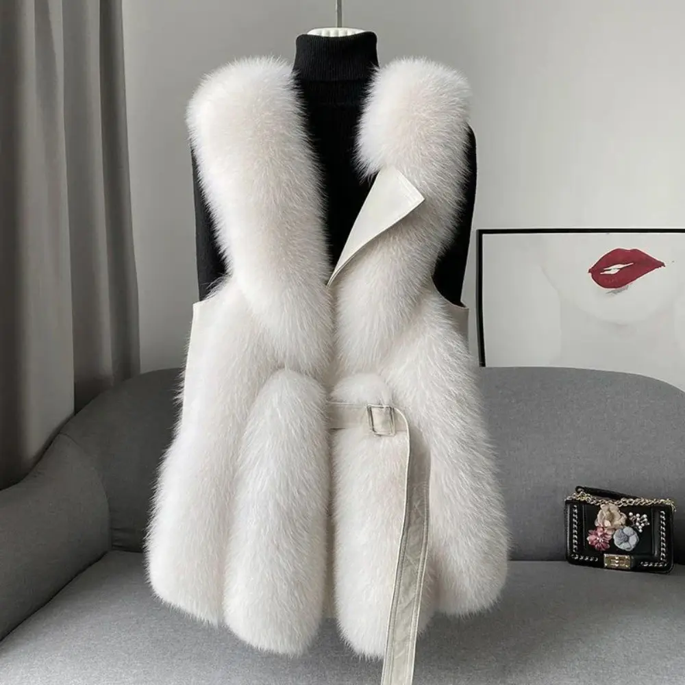 Amelia faux fur vest in neutral tone, relaxed fit outerwear with plush premium texture for layering