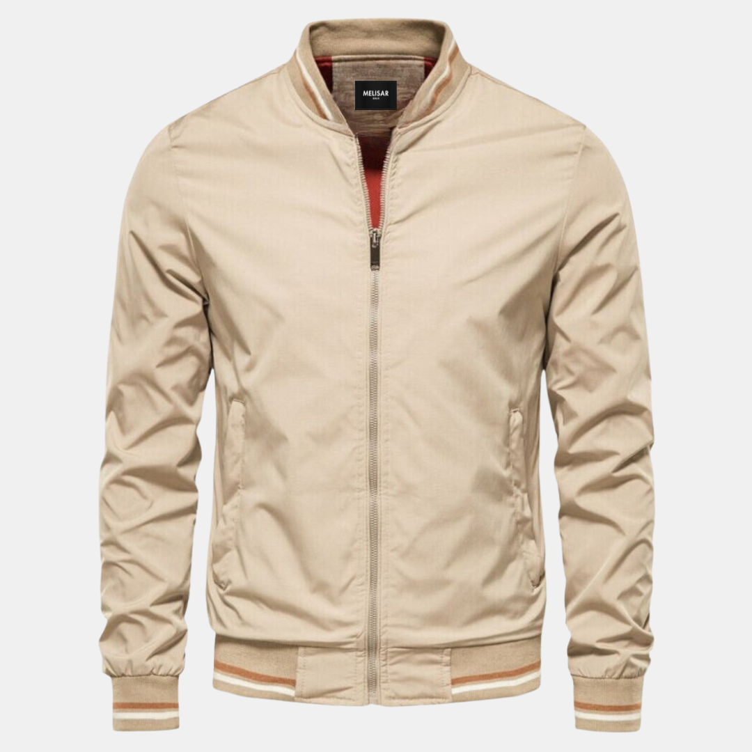 Men's lightweight Nordic Flair bomber jacket with ribbed cuffs, clean silhouette, perfect fall transitional wear