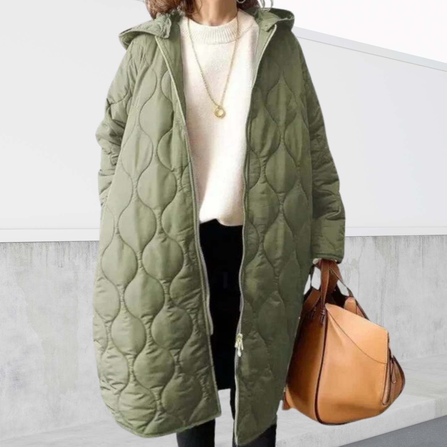 Women's oversized hooded parka, sleek insulated winter coat with carefully crafted details