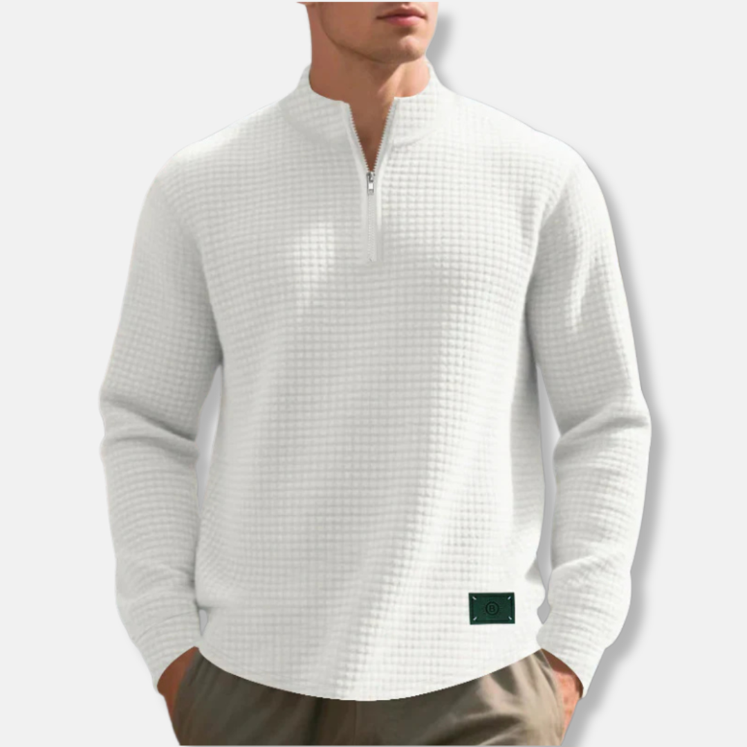 Men's waffle knit mock neck quarter zip sweater regular fit cold weather layering piece