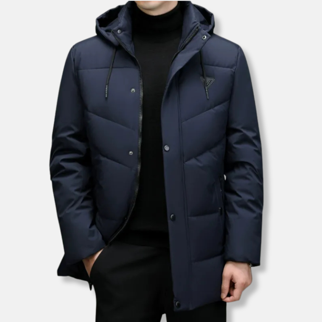Men's quilted insulated parka jacket regular fit mid-thigh length detachable hood winter coat
