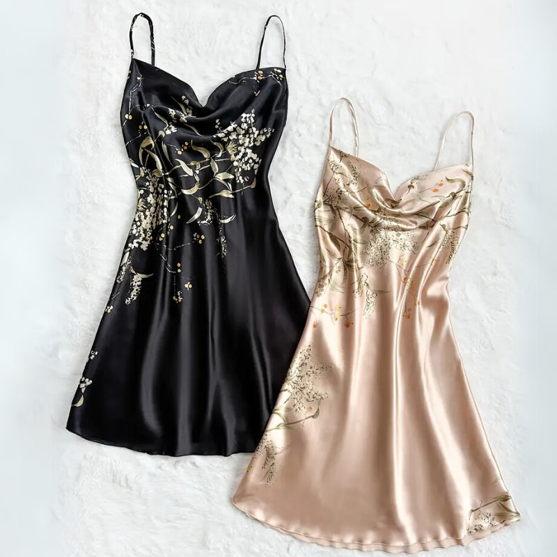 Women's satin floral nightdress silky sheen slip dress Léa nuisette lingerie sleepwear
