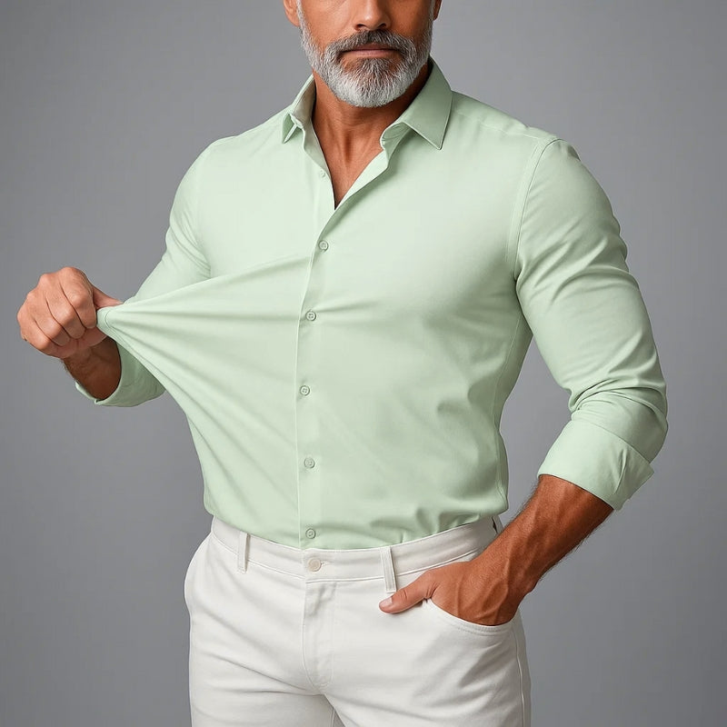 Duvant slim fit stretch shirt in classic white, wrinkle-free 4-way stretch weave for travel