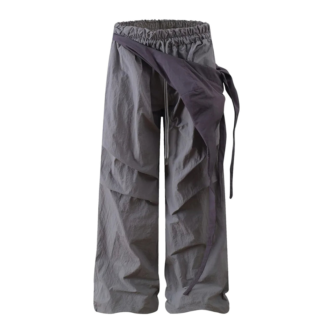 Reverb wide-leg cargo trousers in nylon with adjustable lace-up overlay and elastic waist