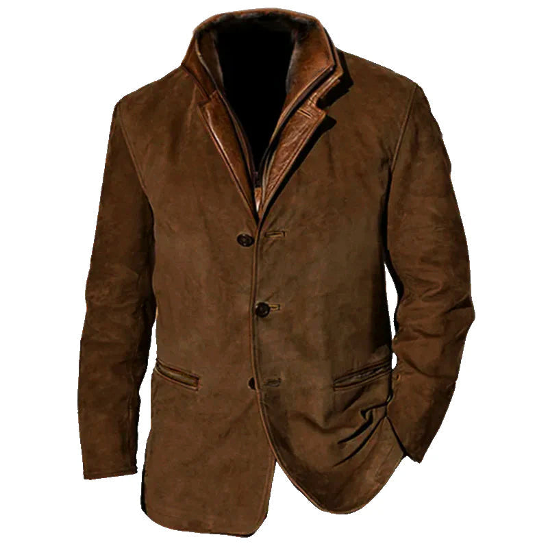 Men's brown suede tailored fit jacket with Nordic Flair refined silhouette and premium drape