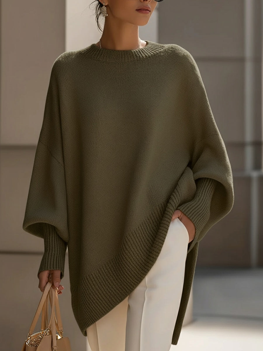 Lillian luxe oversized sweater in neutral tone with graceful draping and elegant flowing silhouette