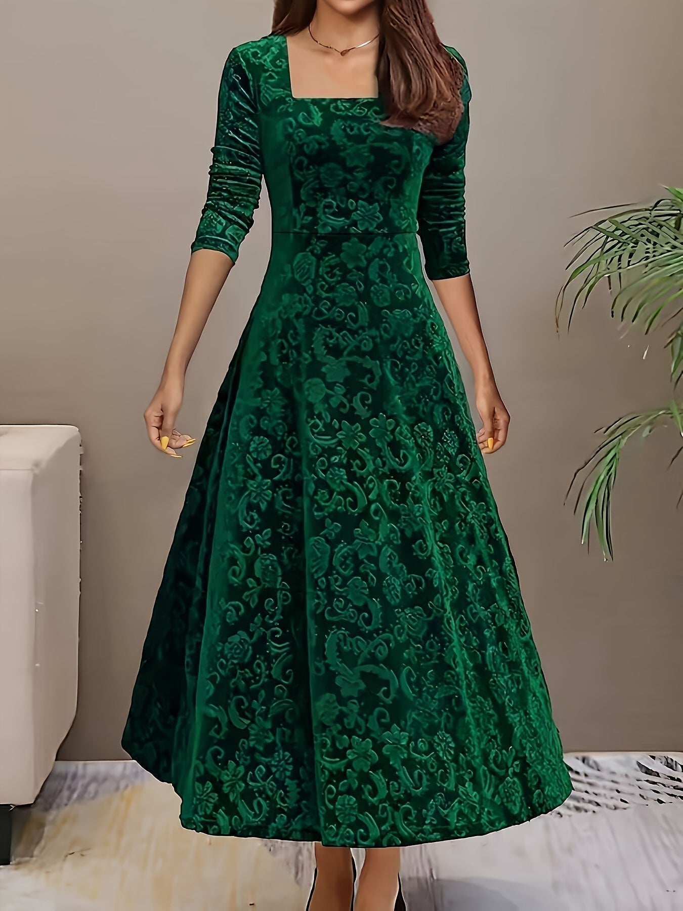 Stella elegant black dress with luxurious plush texture, sculpted silhouette, and feminine evening style