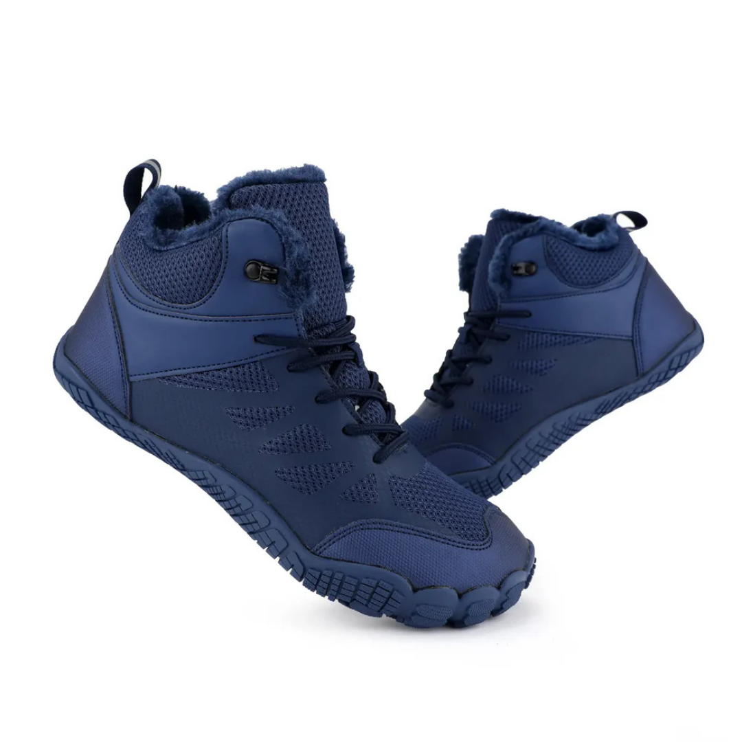 Unisex gray winter barefoot shoes with non-slip sole and flexible frostline design for cold weather