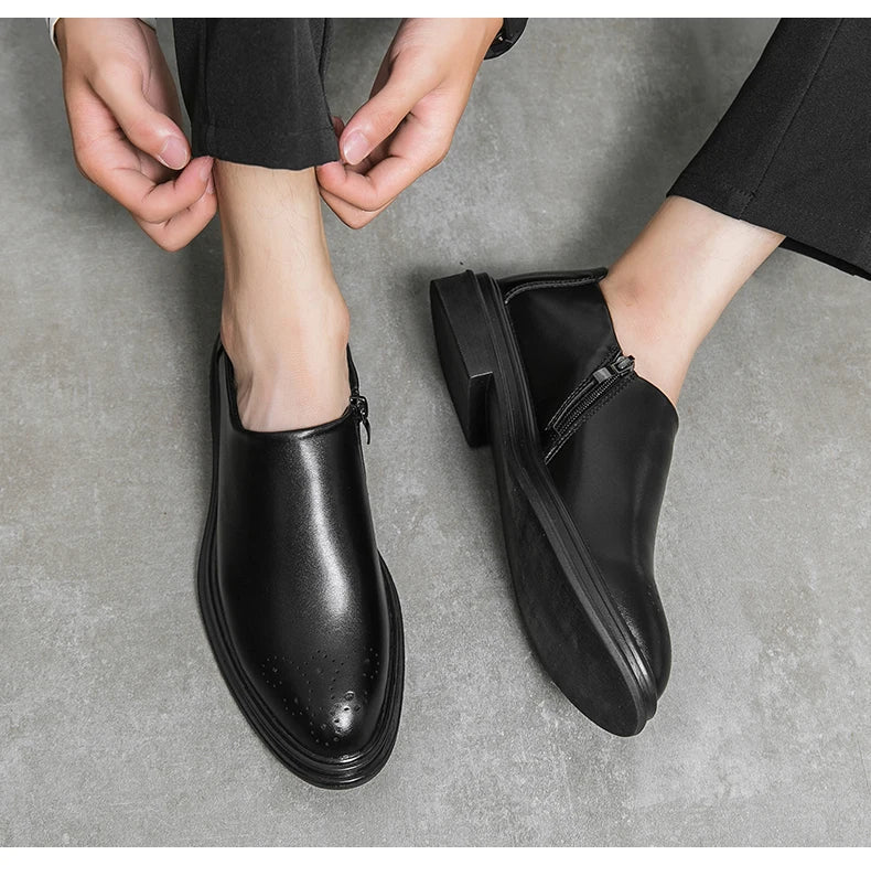 Aldric brown genuine leather loafers with minimalist design and inner side zip closure