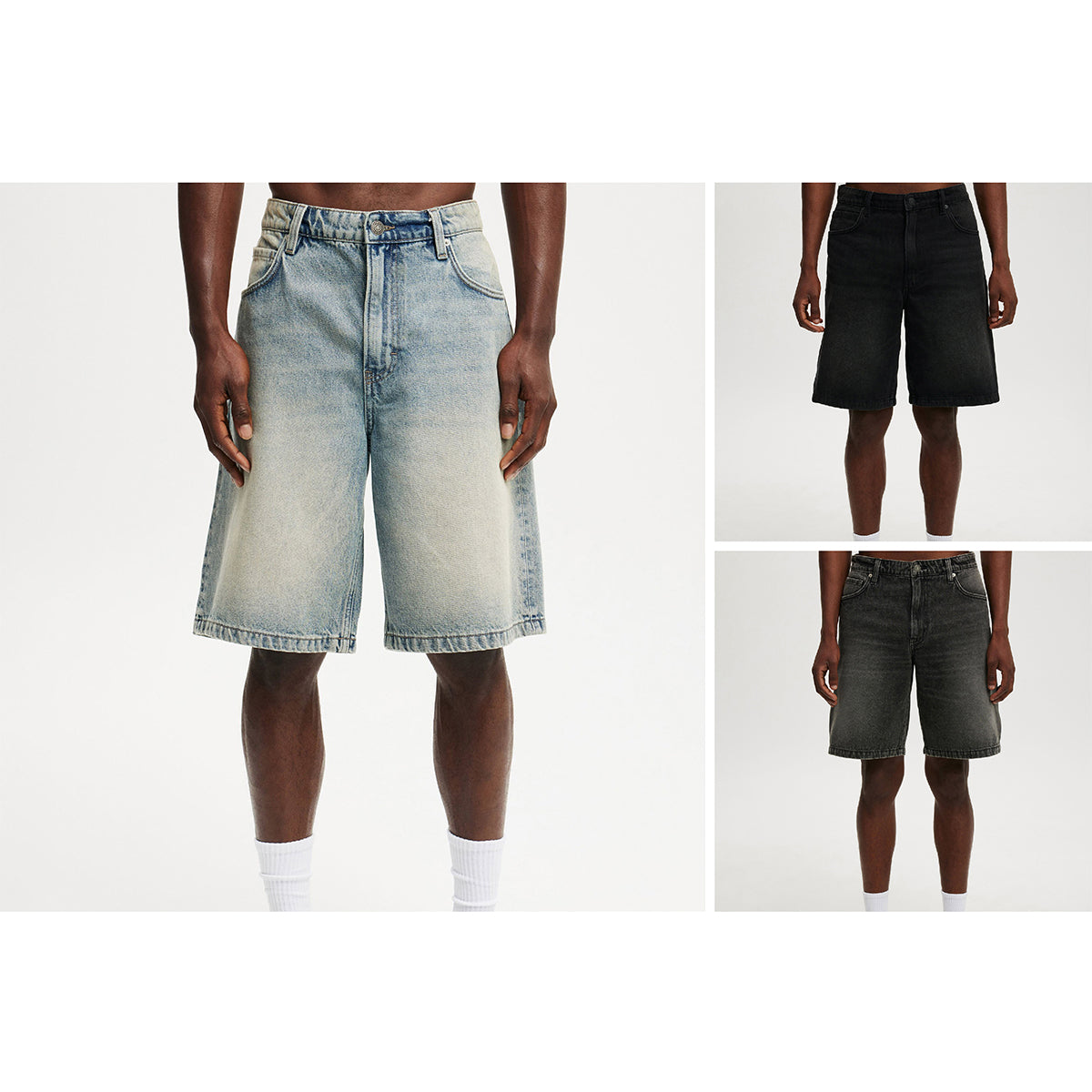 Alessandro Veneti Easy Rider faded wash relaxed-fit denim shorts in classic blue cotton denim
