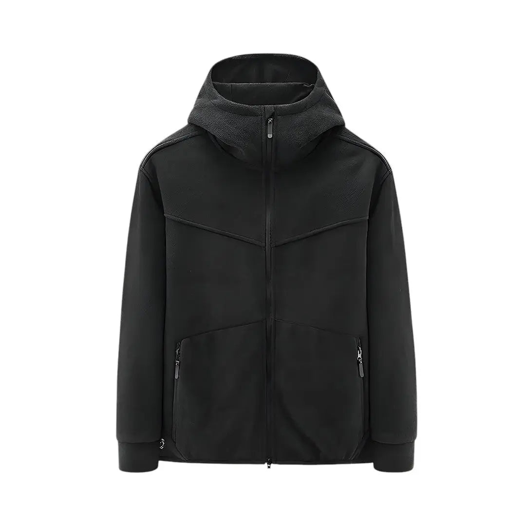 Gray relaxed-fit fleece hoodie with adjustable hood, durable zipper closure, and front pockets