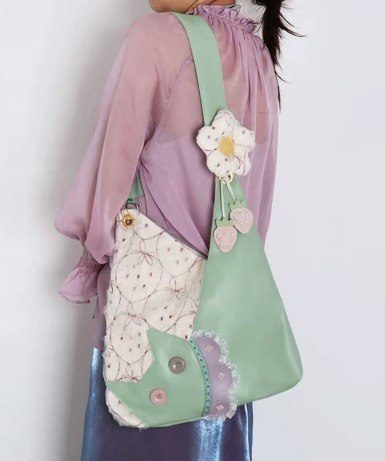 Sacs à bandoulière asymétriques en dentelle patchwork vert Art - Wavlynn