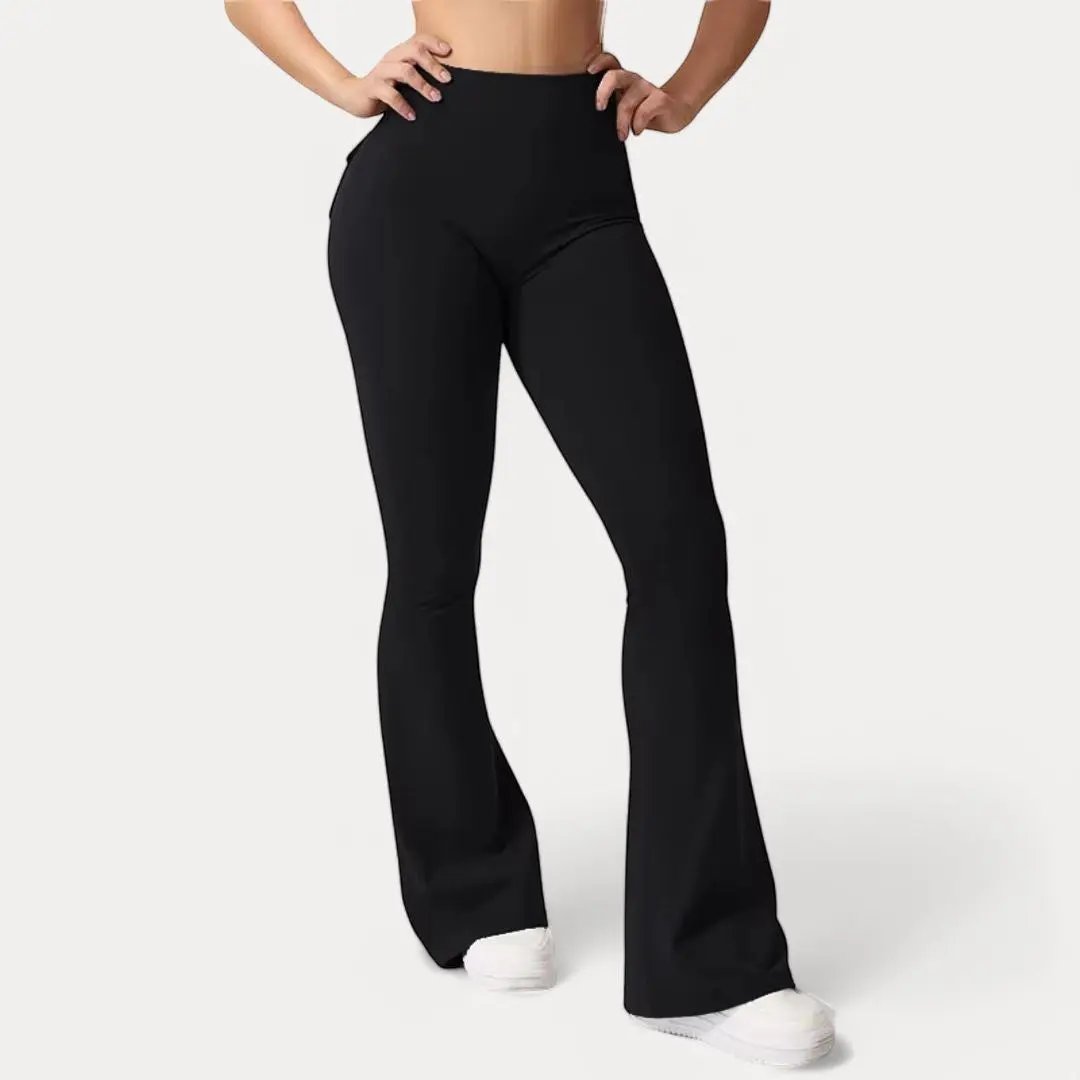 High-waisted flare leggings with scrunch-back detail and functional pocket for workout or casual wear