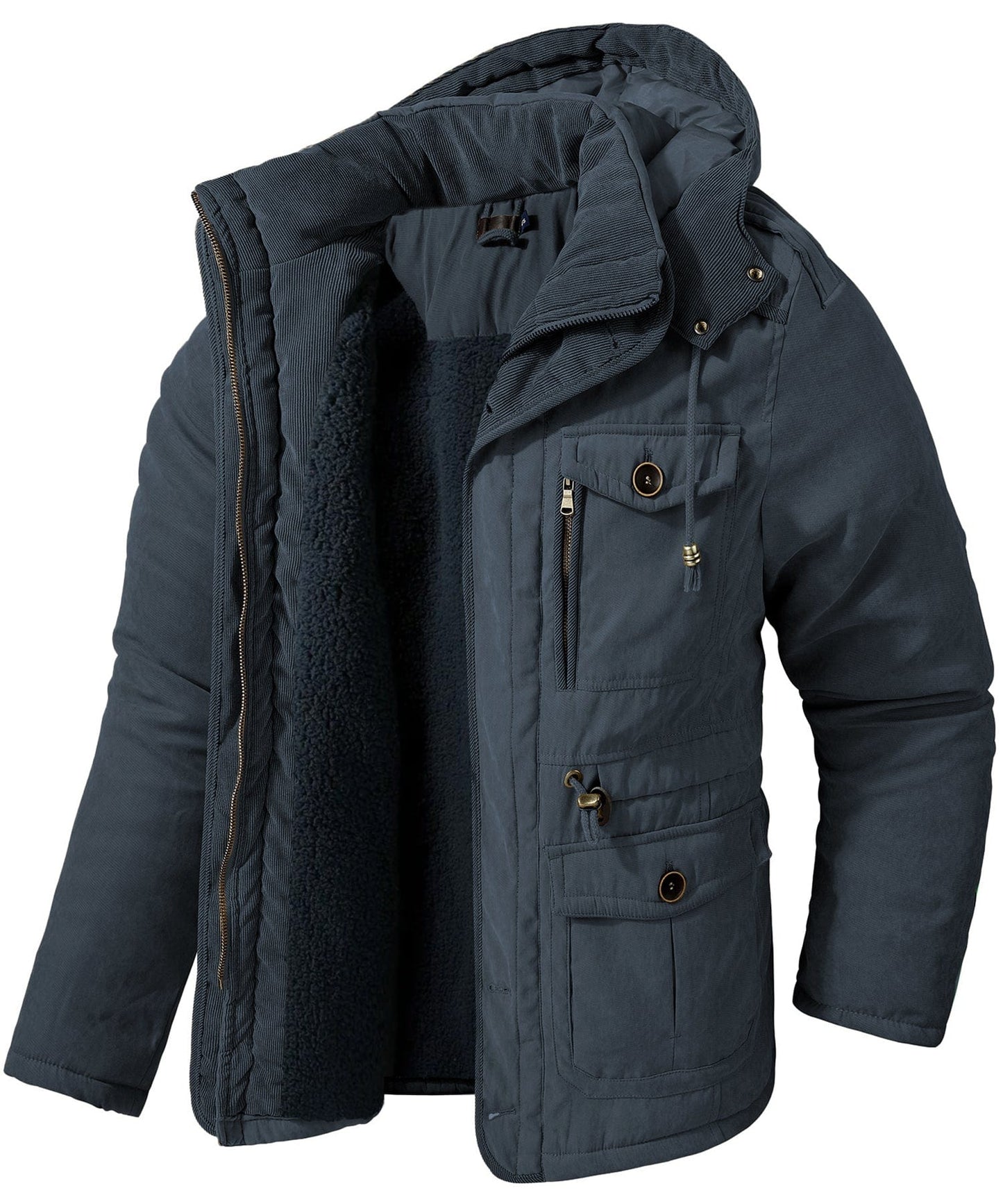 Men's Rowan navy insulated winter jacket with fleece lining, heavyweight hood by Wavlynn