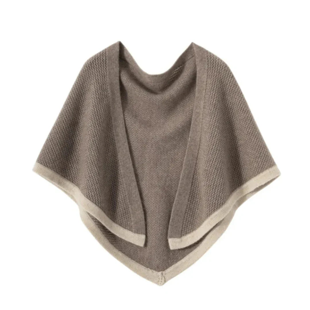 Bess ivory cashmere knitted shawl with chic two-tone border and soft textured weave