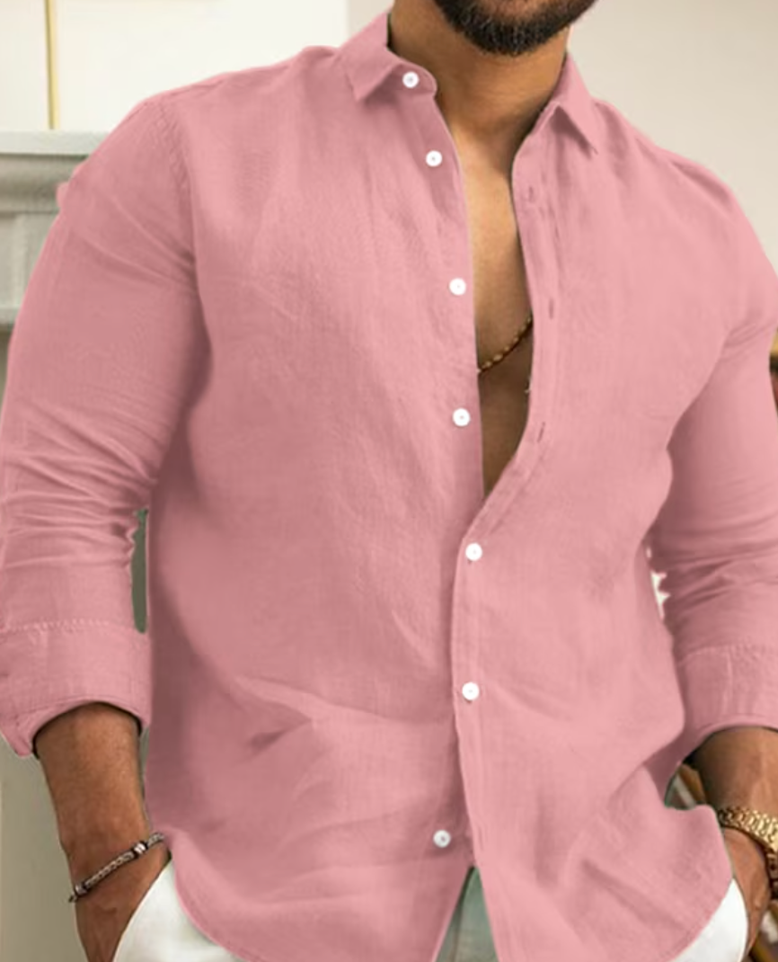 Men's slim fit green linen shirt long sleeve breathable casual style lightweight Nordic Flair