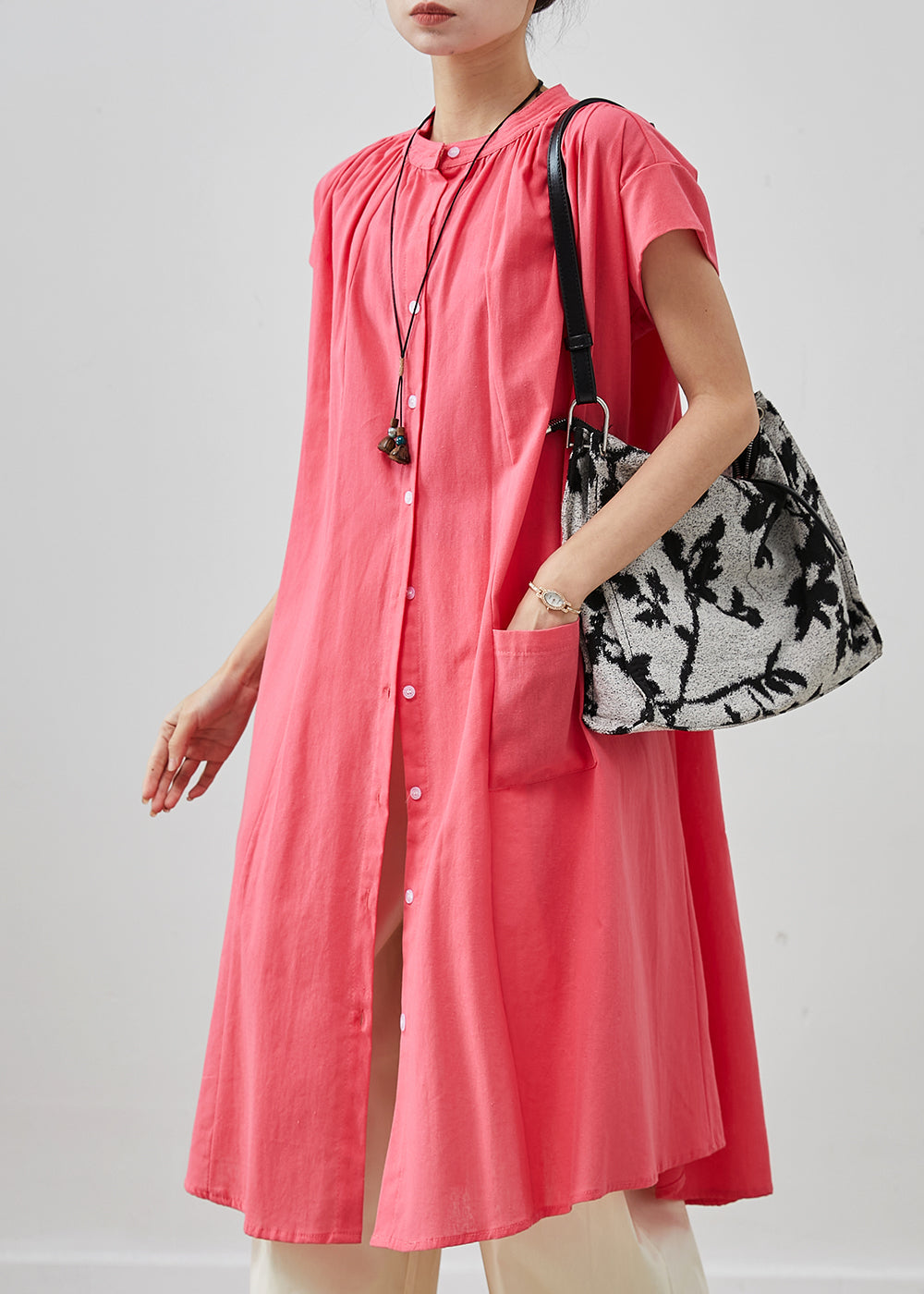 Wavlynn Cotton Tunic Dress With Blue Butterfly Print, Breathable Cotton Blend, Relaxed Silhouette, Spring