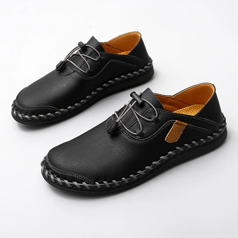 Borgan slip-on leather shoes rugged refined style with elastic toggle lace-lock closure