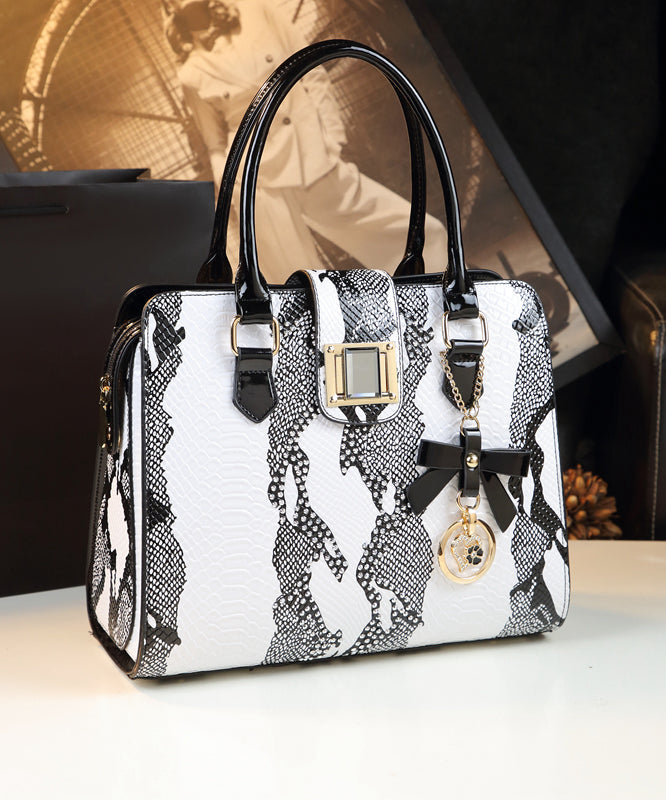 Sac fourre-tout en cuir de veau blanc gaufré avec zircons - Wavlynn