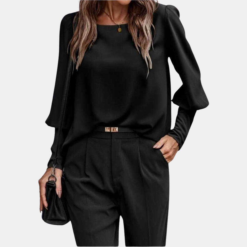 Elegant women's long-sleeve round neck blouse, timeless Nordic style for everyday and festive wear