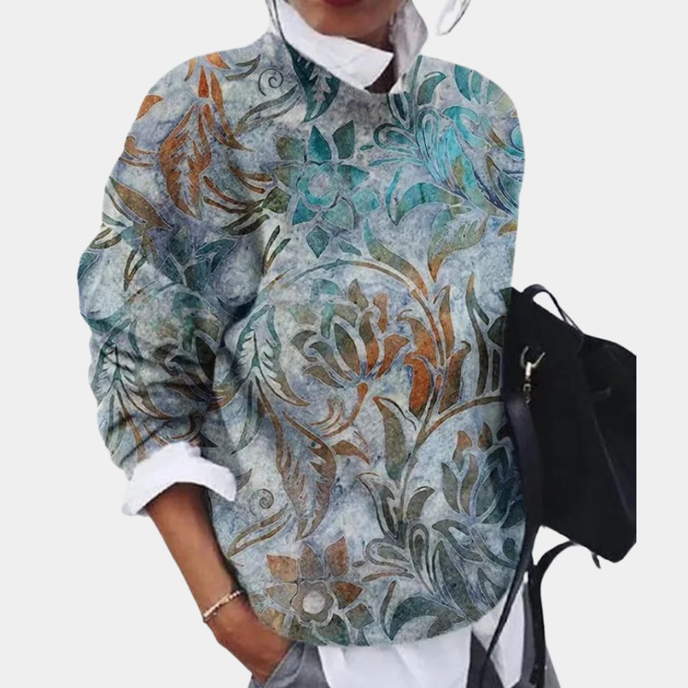 Women's loose fit cotton sweatshirt with elegant patterned design, soft fabric for casual everyday wear