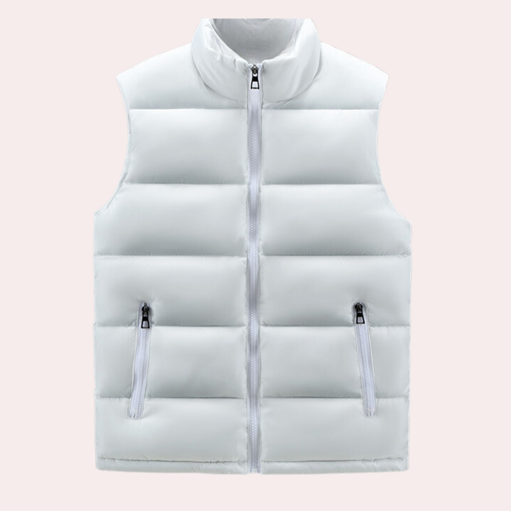 Men's lightweight quilted vest water-repellent stand collar zipper closure horizontal stitching