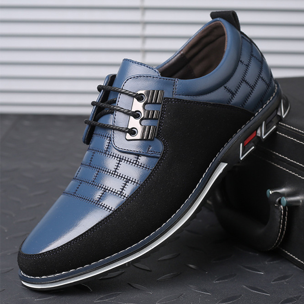 Men's brown leather suede lace-up dress shoes with non-slip sole, elegant formal casual style