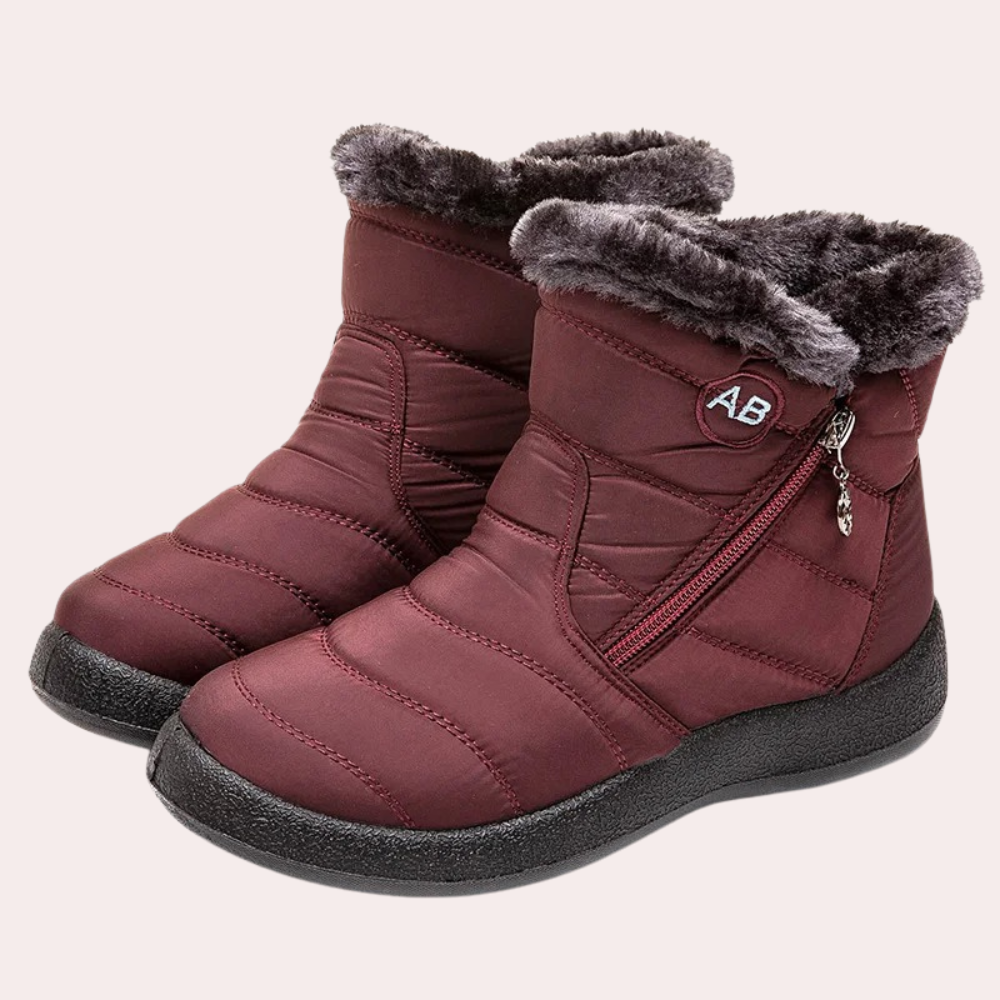 Women's quilted boots warm faux fur lined zipper side non-slip sole winter chic footwear