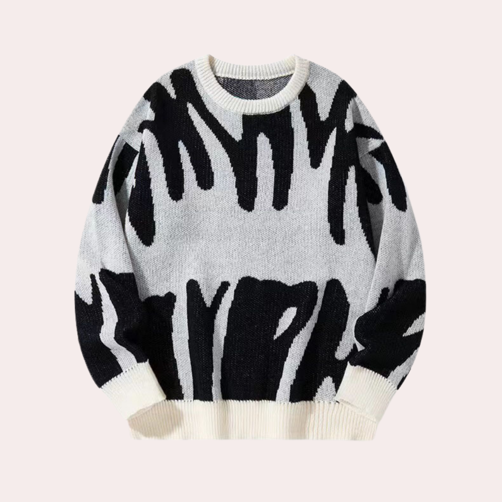 Men's Nordic-inspired knit sweater abstract pattern relaxed fit round neck long sleeves warm winter