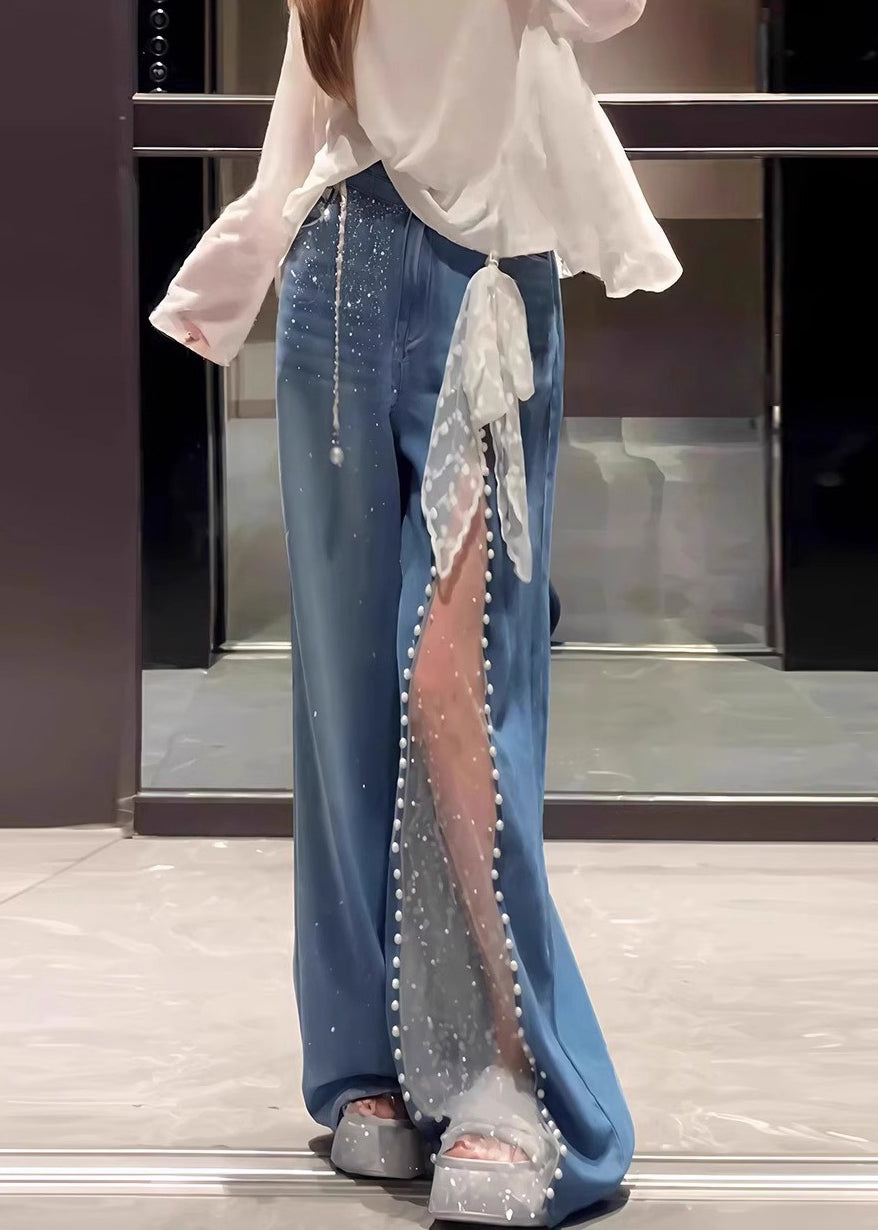 Pantalon large taille haute pour femme Jeans en denim droit Pantalon Pantalon large taille haute pour femme Jeans en denim droit Pantalon