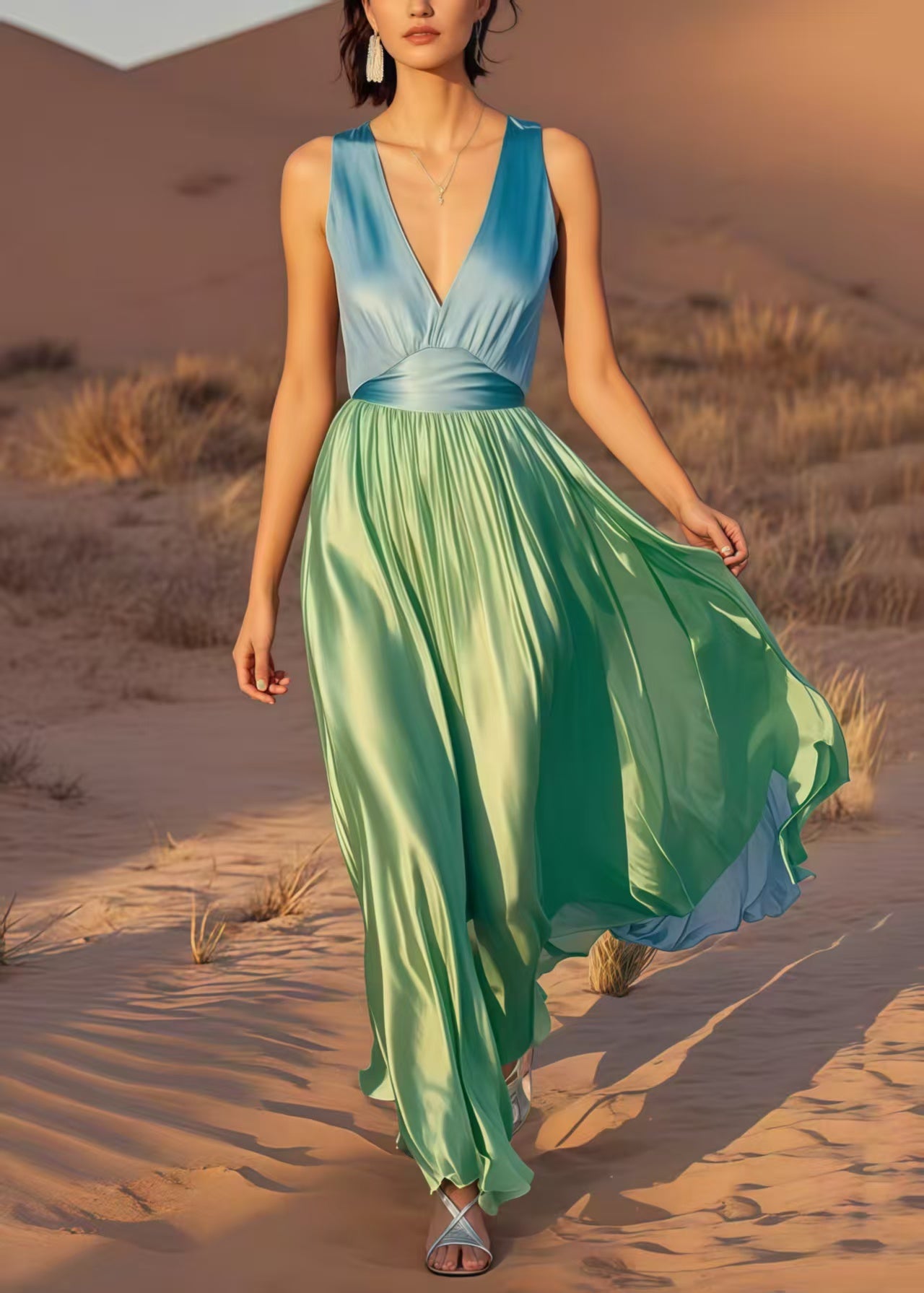 Wavlynn Draped V Neck Maxi